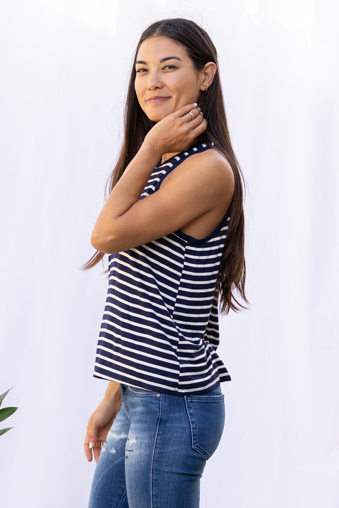 Michael Racer Tank Top (Navy Stripe)