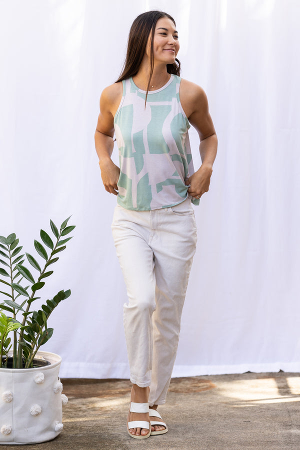 Michael Racer Tank Top (Sea Salt Deco Print)