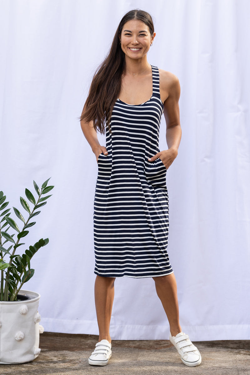 Milly Cross Back Dress (Navy Stripe)