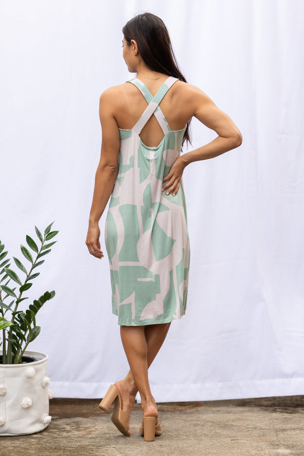 Milly Cross Back Dress (Sea Salt Deco Print)