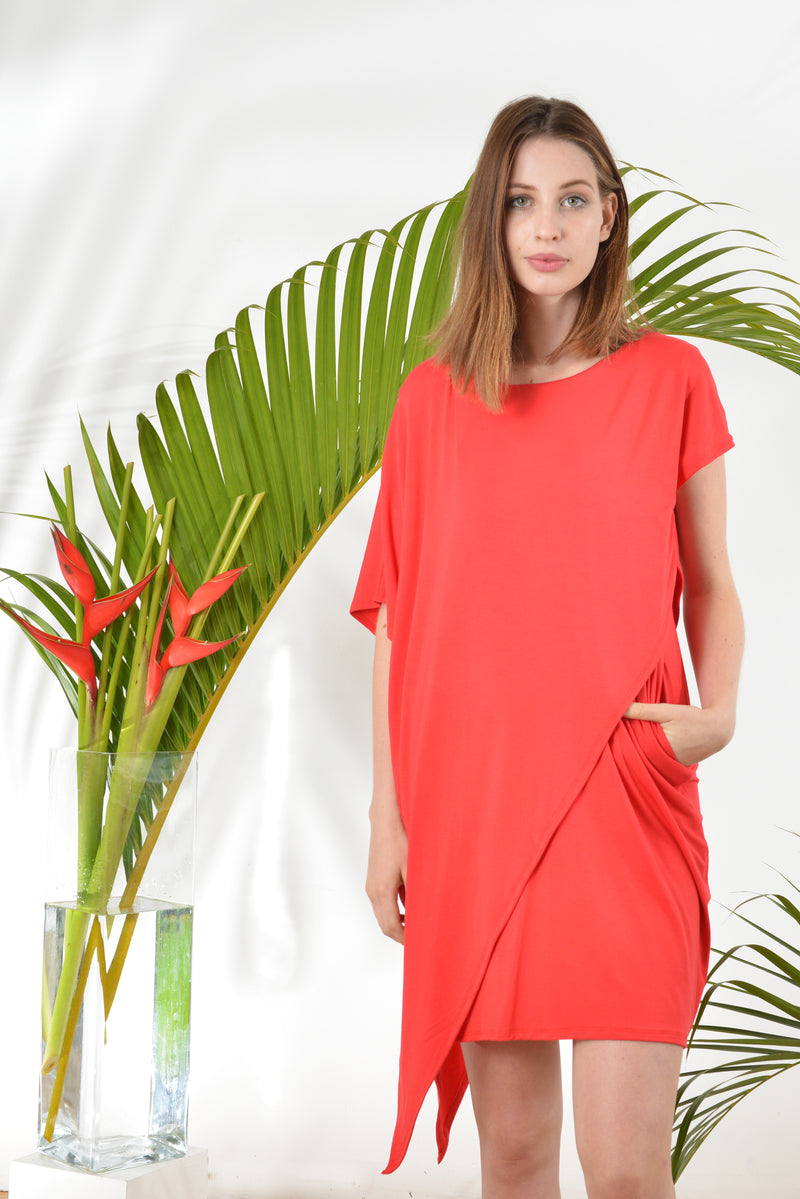 Sienna Asymmetrical Dress (Red) - L