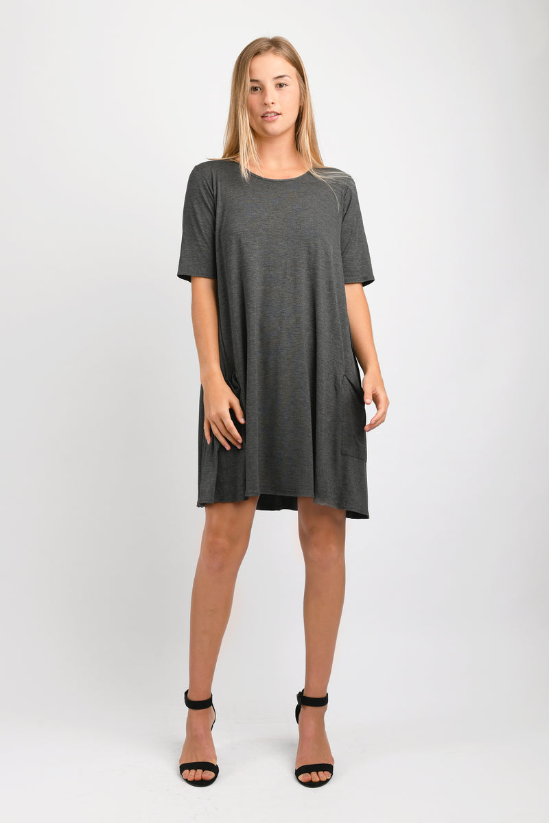 Basic T-Shirt Dress (Charcoal) - O/S