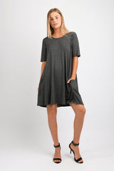 Basic T-Shirt Dress (Charcoal) - O/S