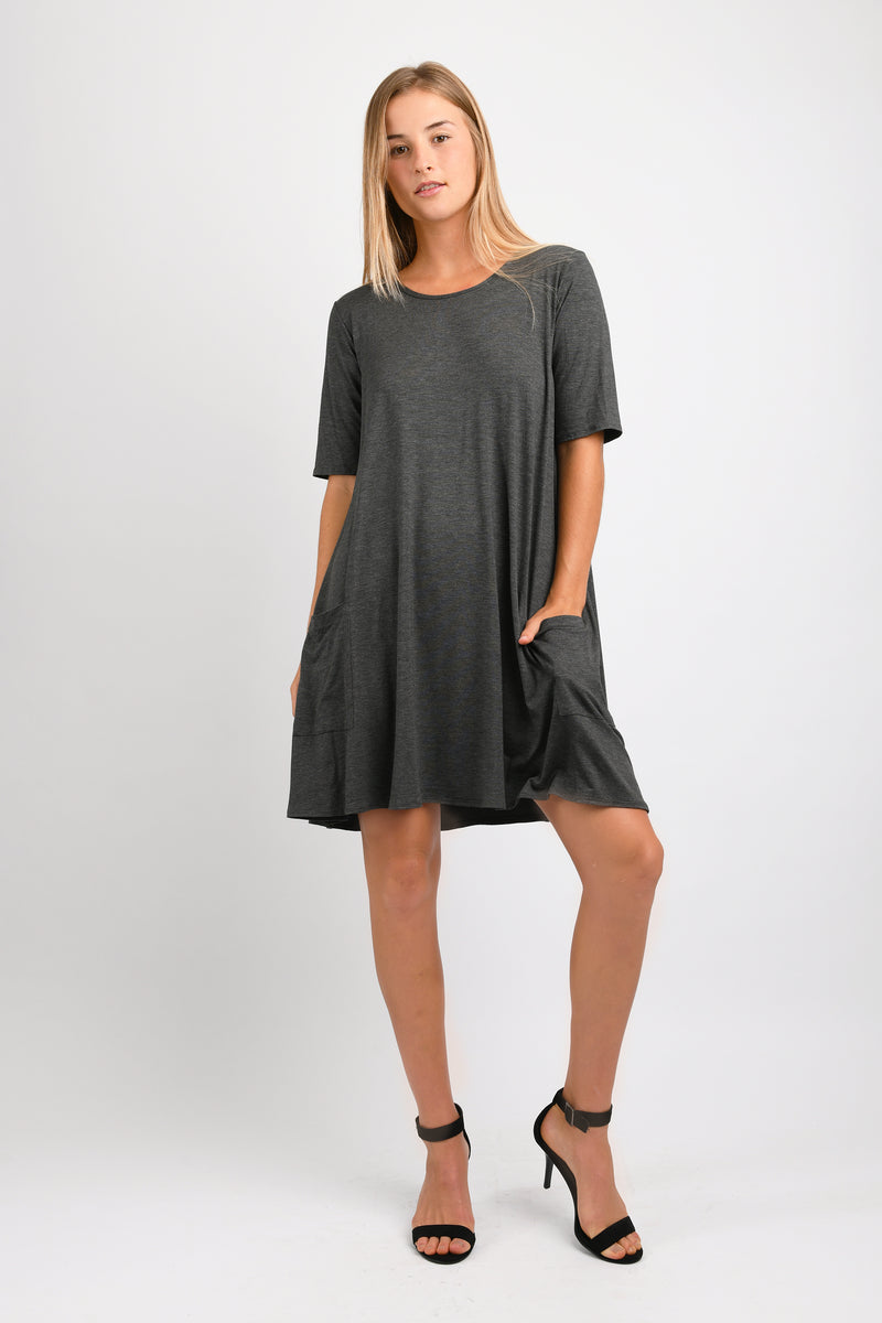 Basic T-Shirt Dress (Charcoal) - O/S