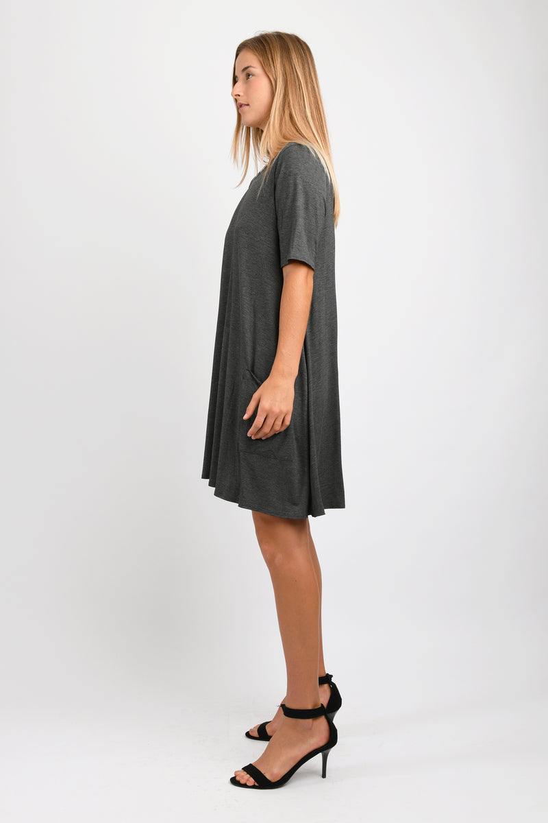 Basic T-Shirt Dress (Charcoal) - O/S
