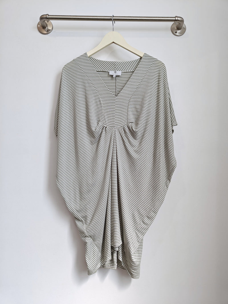 Jade Pleated Kaftan Dress (Sage Stripe) - XS