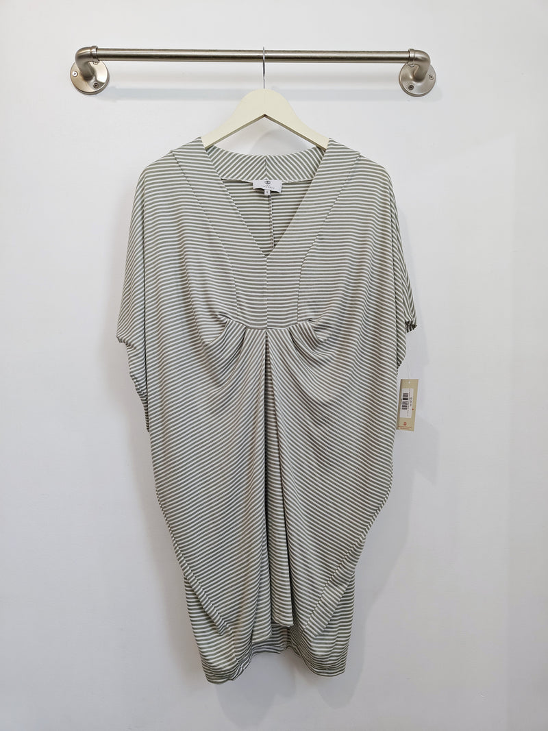 Jade Pleated Kaftan Dress (Sage Stripe) - S