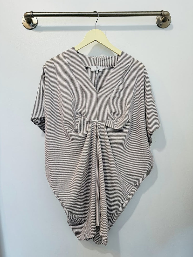 Jade Pleated Kaftan Dress (Oxford Stripe) - S