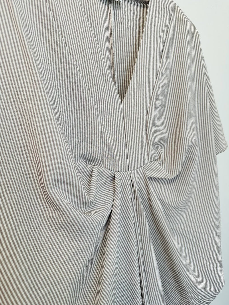 Jade Pleated Kaftan Dress (Oxford Stripe) - S