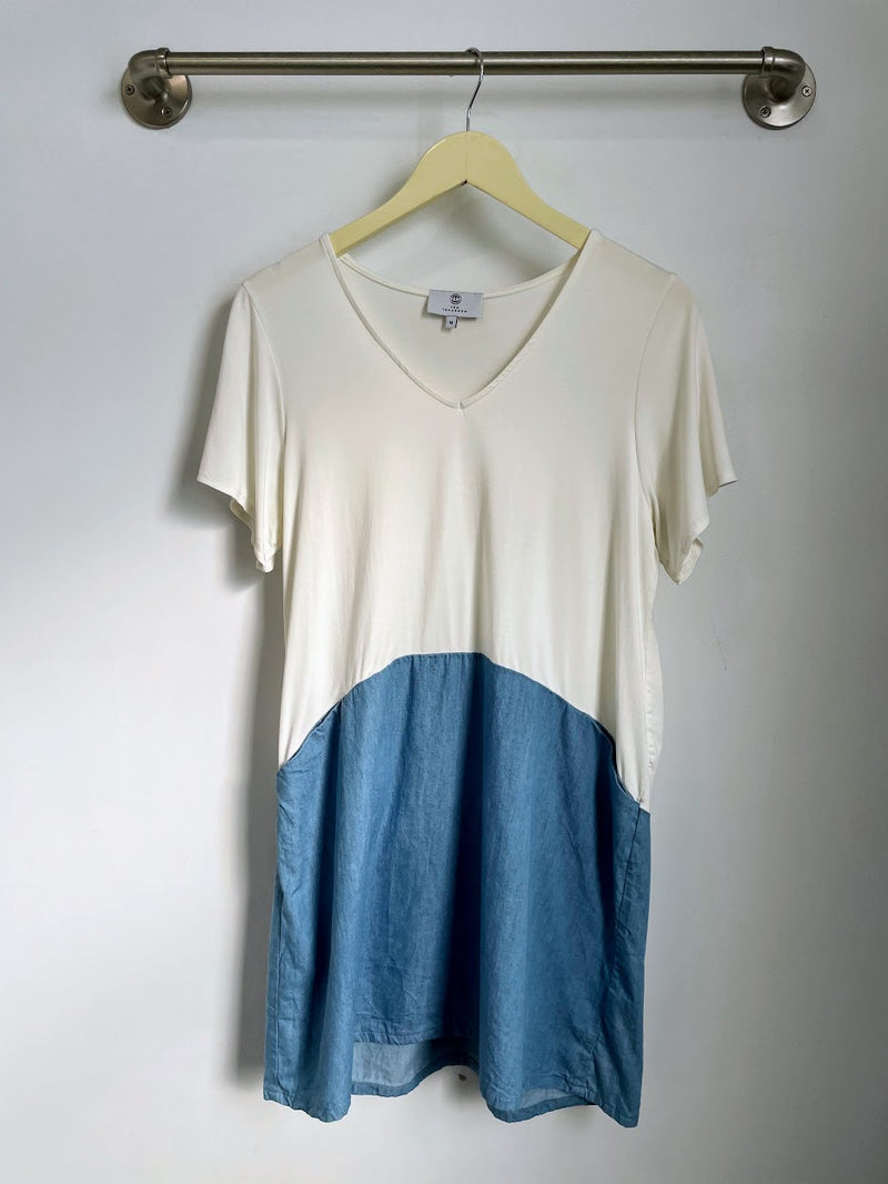 Kenzie Color Block Dress Ivory/Denim - M
