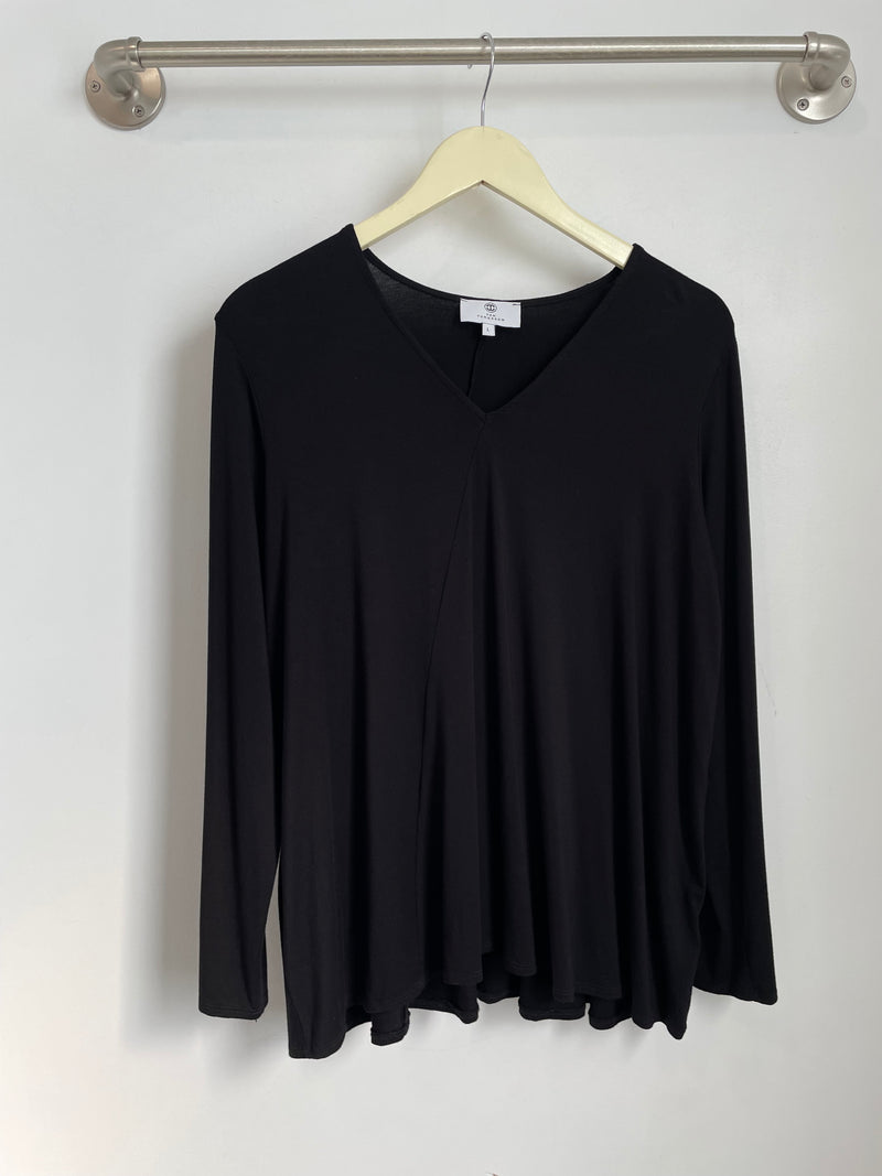 Gail L/S V-Neck Top (Black) - L
