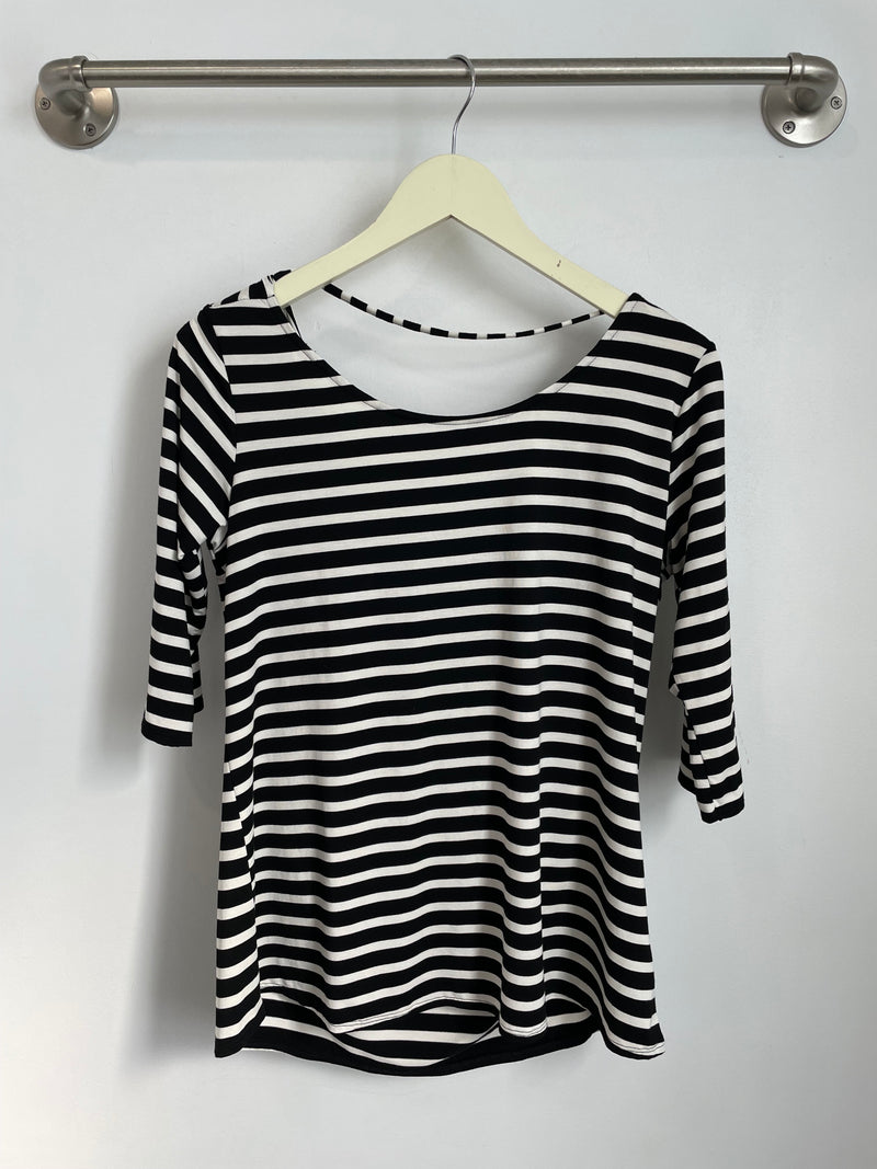 Sophie Cowl-Back Top (Black Stripe) -S