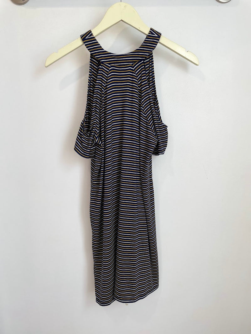 Jennifer Cold Shoulder Dress (Navy Stripe) - XS