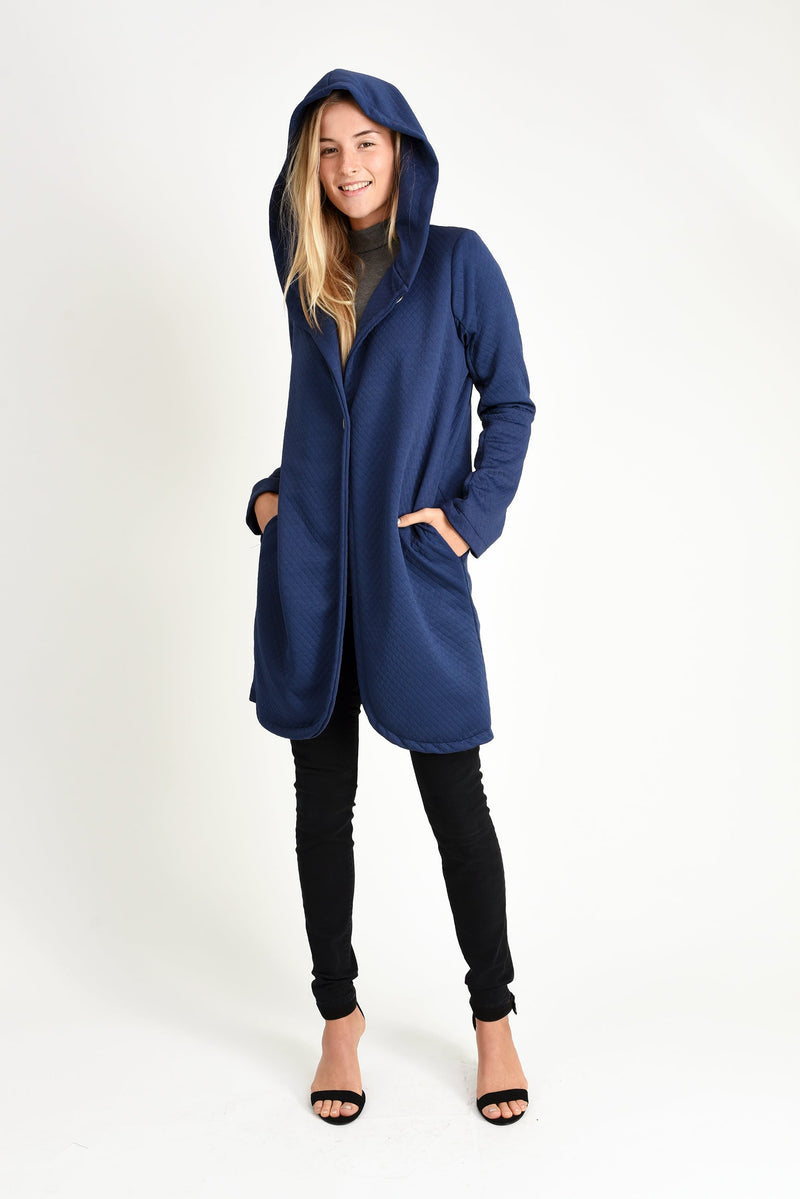 Amanda Hoodie Coat (Navy Quilt) - S