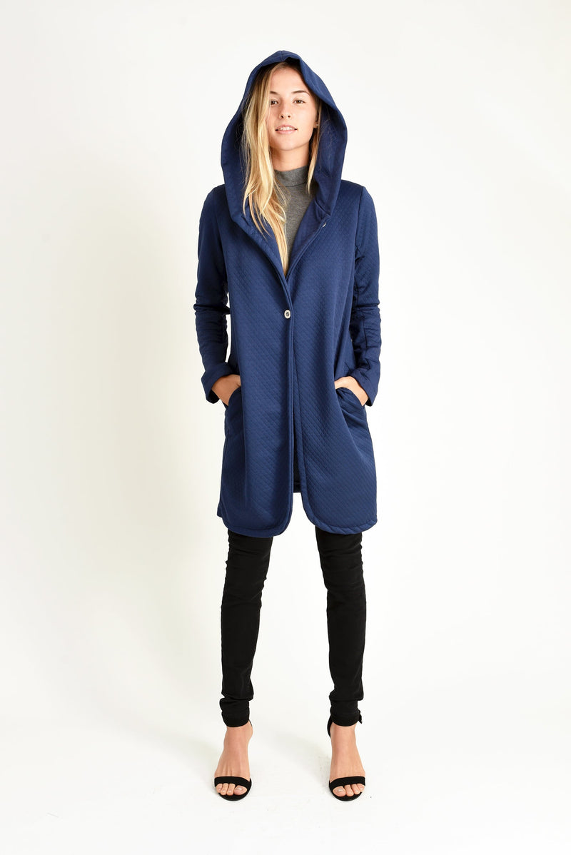 Amanda Hoodie Coat (Navy Quilt) - S