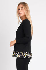Stevie L/S Tunic w/ Ruffle (Black/Modern Leopard) - M
