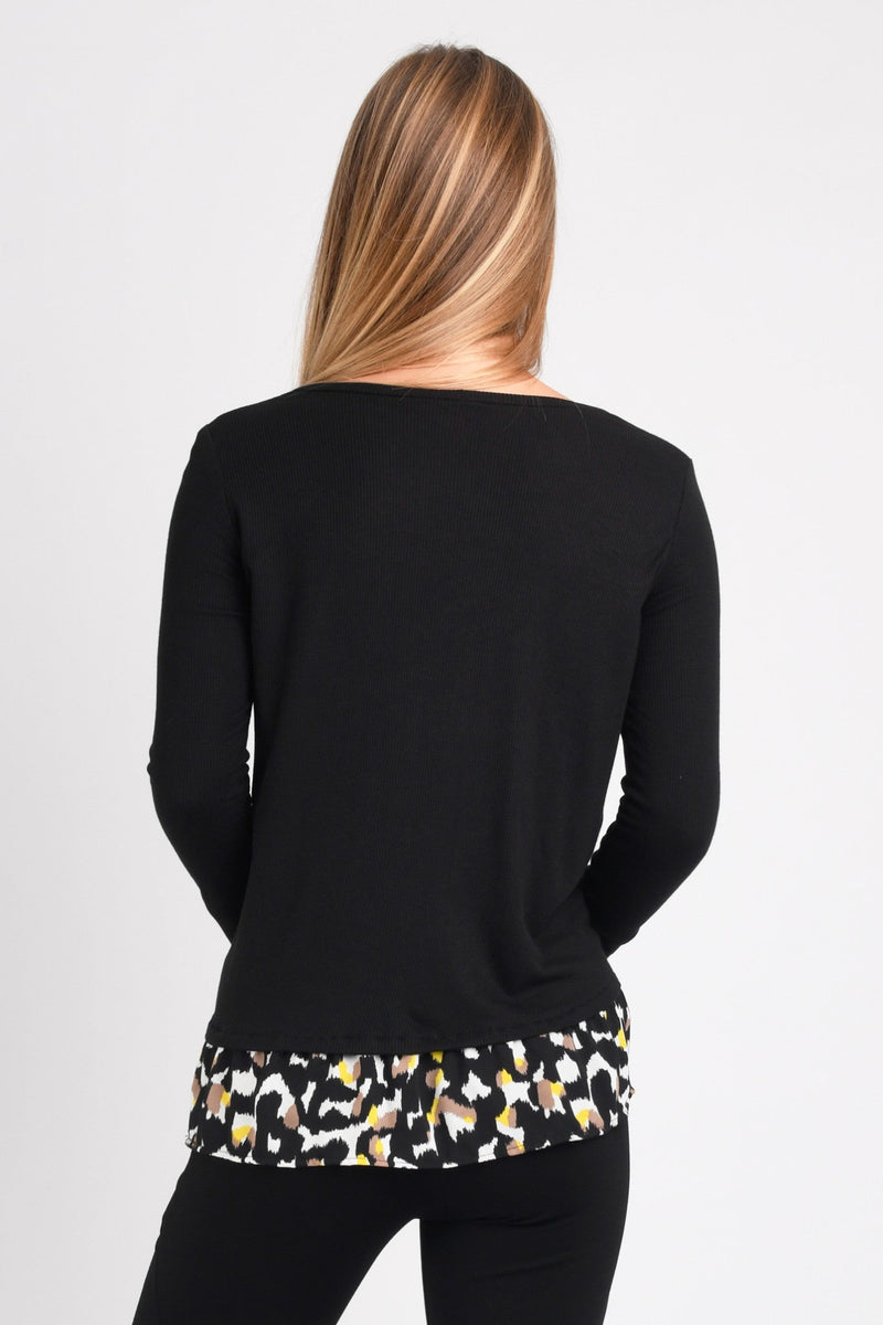 Stevie L/S Tunic w/ Ruffle (Black/Modern Leopard) - M