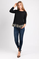 Stevie L/S Tunic w/ Ruffle (Black/Modern Leopard) - M