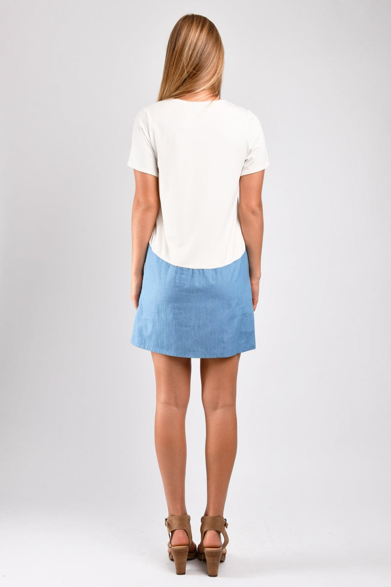 Kenzie Color Block Dress Ivory/Denim - M