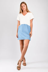 Kenzie Color Block Dress Ivory/Denim - M